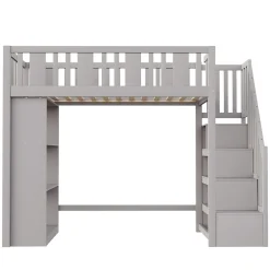 Okwish Lit mezzanine 90x200 cm - Lit simple avec échelle pratique, tiroirs de rangement intégrés et structure robuste - Pin et MDF - Gris