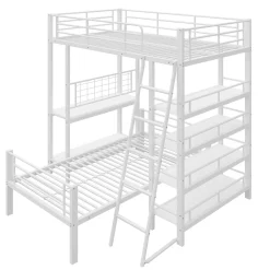 Okwish Lit mezzanine 90x200 cm - Lit simple avec rangement multifonction, structure métal et MDF avec étagères - Sans matelas - Blanc Clearance