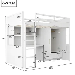 Okwish Lit mezzanine 90x200 cm ado/enfant avec bureau et armoire, escalier avec tiroirs, bois MDF+pin blanc, sans matelas