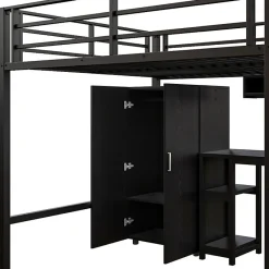 Aapaas Lit mezzanine 140x200 cm avec armoire étagères bureau et échelle noire sans matelas Clearance