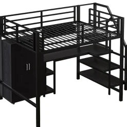 Aapaas Lit mezzanine 140x200 cm avec armoire étagères bureau et échelle noire sans matelas Clearance