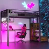 Enfant Redom Lit mezzanine 90x200 cm avec bureau intégré, étagères et échelle de rangement en métal noir pour chambre ado
