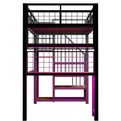 Enfant Redom Lit mezzanine 90x200 cm avec bureau intégré, étagères et échelle de rangement en métal noir pour chambre ado