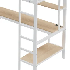 Generique Lit mezzanine 90x200 cm avec bureau intégré, étagères, LED et prise USB, lit ado/enfant gain de place - métal blanc - sans matelas
