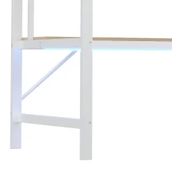 Generique Lit mezzanine 90x200 cm avec bureau intégré, étagères, LED et prise USB, lit ado/enfant gain de place - métal blanc - sans matelas
