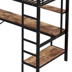 Okwish Lit mezzanine 90x200 cm avec bureau intégré, étagères, LED et prise USB - lit ado/enfant gain de place - métal noir - sans matelas Sale