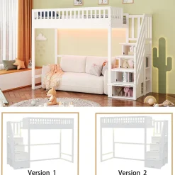 ModernLuxe Lit mezzanine 90x200 cm avec échelle de sécurité - avec barrières de sécurité - lumières LED - blanc (sans matelas)