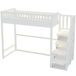 ModernLuxe Lit mezzanine 90x200 cm avec échelle de sécurité - avec barrières de sécurité - lumières LED - blanc (sans matelas)