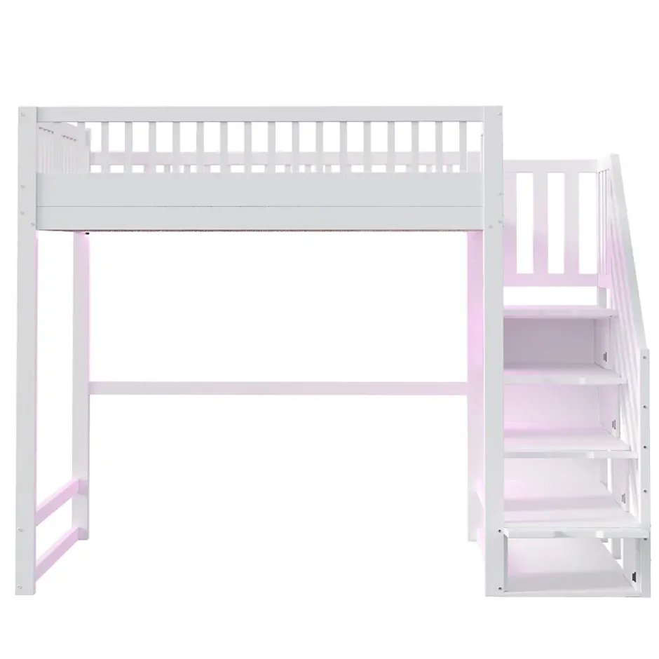 ModernLuxe Lit mezzanine 140x200 cm avec échelle de sécurité - avec barrières de sécurité - lumières LED - blanc (sans matelas) Best