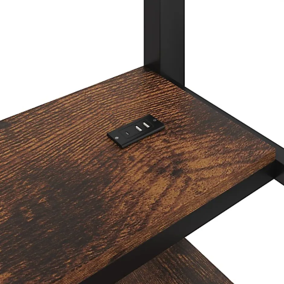 ModernLuxe Lit mezzanine 140x200 cm avec LED - avec penderie et bureau - 2 ports USB + 1 port Type-C - noir (matelas non inclus) Hot