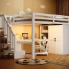 ModernLuxe Lit mezzanine 140x200 cm avec LED - avec bureau et armoire - échelle de rangement - port USB - blanc (sans matelas)