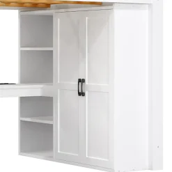 ModernLuxe Lit mezzanine 140x200 cm avec LED - avec bureau et armoire - échelle de rangement - port USB - blanc (sans matelas)