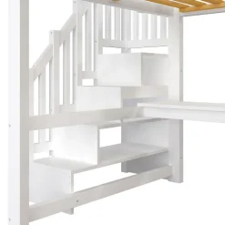 ModernLuxe Lit mezzanine 140x200 cm avec LED - avec bureau et armoire - échelle de rangement - port USB - blanc (sans matelas)