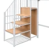 ModernLuxe Lit mezzanine 90x200 cm avec étagère de rangement et roulettes - cintre et échelle - Métal+MDF - Blanc+Naturel(sans matelas) Hot