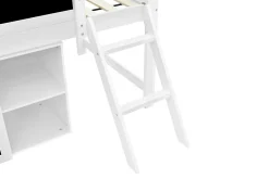ModernLuxe Lit mezzanine 90x200 cm avec tableau noir - avec 3 portes et une échelle - bois massif+MDF - Blanc(sans matelas)