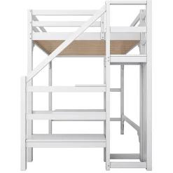 Aapaas Lit mezzanine 140x200 cm blanc avec sommier, echelle, armoire et rangement integre pour chambre d adolescent Online