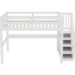 Aapaas Lit mezzanine 140x200 cm blanc avec tiroirs de rangement et bureau intégré sous le lit pour enfant Hot