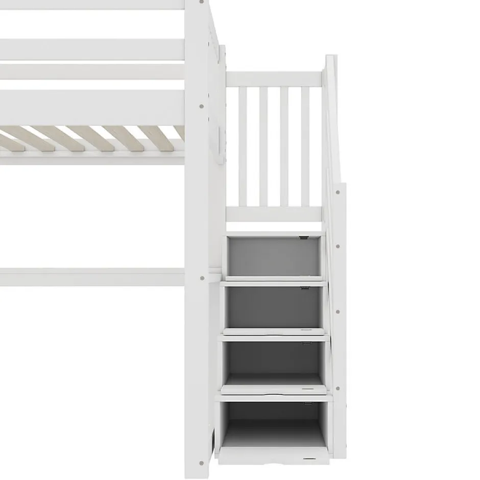 Aapaas Lit mezzanine 140x200 cm blanc avec tiroirs de rangement et bureau intégré sous le lit pour enfant Hot