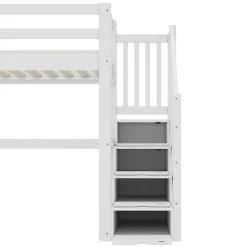 Enfant Aapaas Lit mezzanine 90x200 cm blanc avec tiroirs de rangement et bureau intégré sous le lit pour enfant