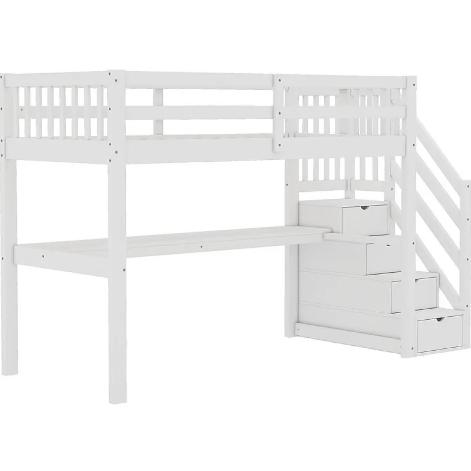 Enfant Aapaas Lit mezzanine 90x200 cm blanc avec tiroirs de rangement et bureau intégré sous le lit pour enfant