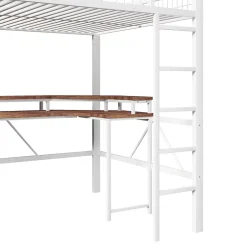 Okwish Lit Mezzanine 140x200 cm -Bureau Intégré, Éclairage LED Réglable, Panneau Perforé, Ports USB, Type-C et 2 Prises - Métal/MDF Blanc Discount
