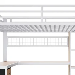 ModernLuxe Lit mezzanine 140x200 cm en fer - Compartiments de rangement - 4 tiroirs - LED - Bureau et escalier - Blanc (sans matelas) Sale