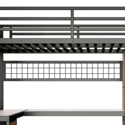 ModernLuxe Lit mezzanine 140x200 cm en fer - Compartiments de rangement - 4 tiroirs - LED - Bureau et escalier - Noir (sans matelas)
