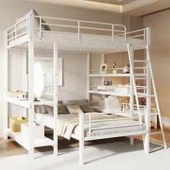 Enfant Aapaas Lit mezzanine 140x200 cm en métal blanc avec étagères de rangement intégrées et structure multifonctionnelle