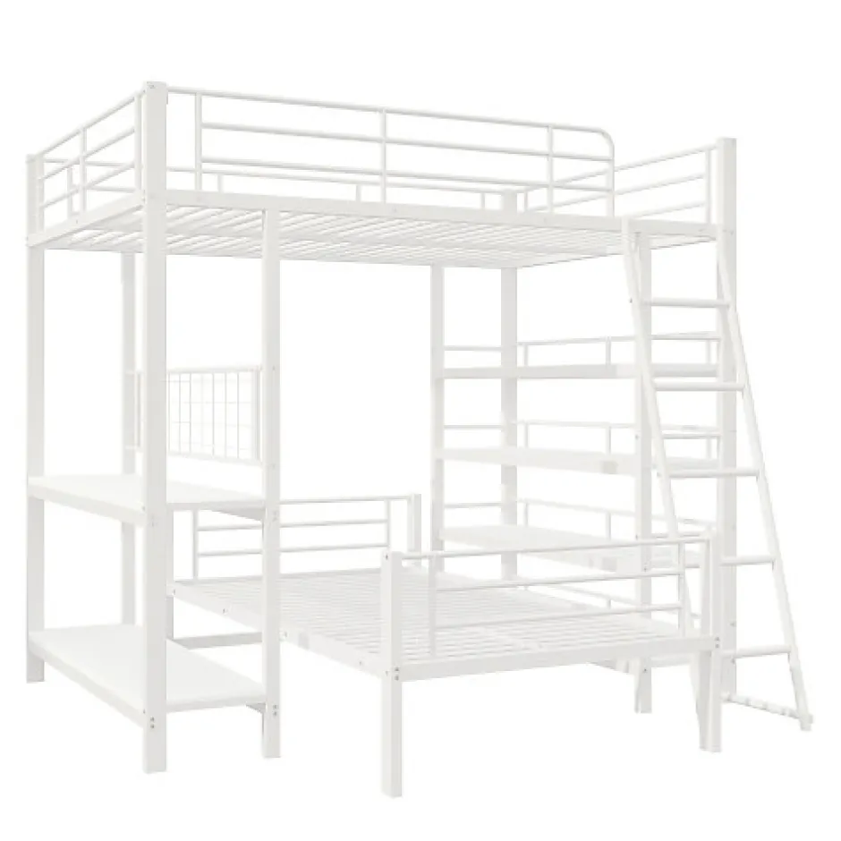 Enfant Aapaas Lit mezzanine 140x200 cm en métal blanc avec étagères de rangement intégrées et structure multifonctionnelle