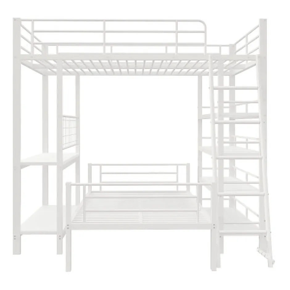 Enfant Aapaas Lit mezzanine 140x200 cm en métal blanc avec étagères de rangement intégrées et structure multifonctionnelle
