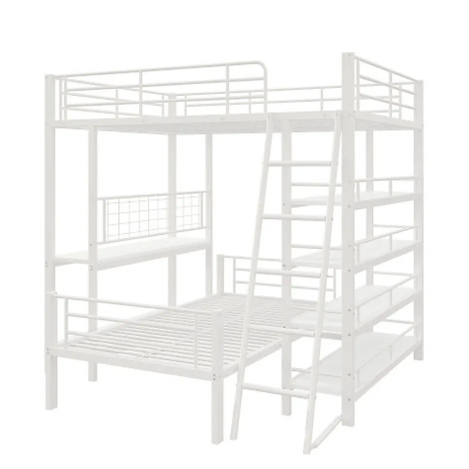 Enfant Aapaas Lit mezzanine 140x200 cm en métal blanc avec étagères de rangement intégrées et structure multifonctionnelle