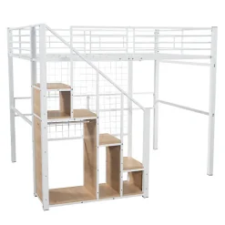 Aapaas Lit mezzanine 140x200 cm en métal blanc avec échelle de sécurité et étagère pour enfant ou adolescent Clearance