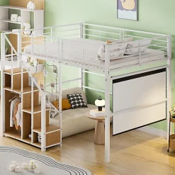 Aapaas Lit mezzanine 140x200 cm en métal blanc avec échelle de sécurité et étagère pour enfant ou adolescent Clearance