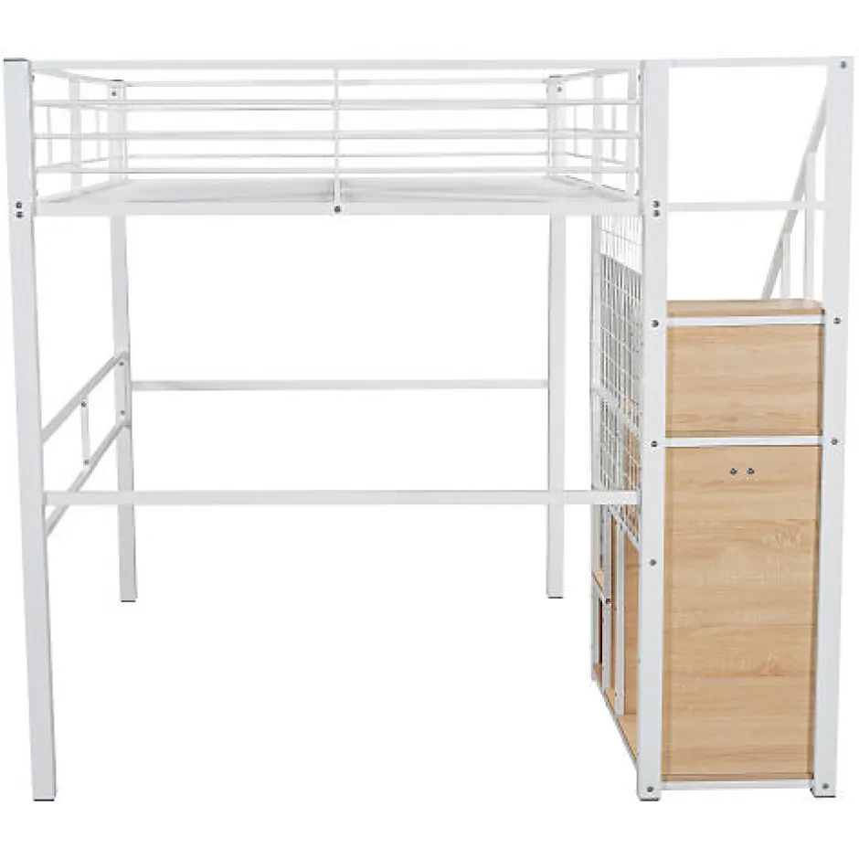 Aapaas Lit mezzanine 140x200 cm en métal blanc avec échelle de sécurité et étagère pour enfant ou adolescent Clearance