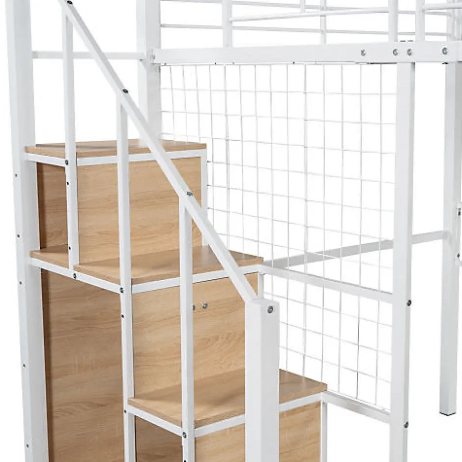 Aapaas Lit mezzanine 140x200 cm en métal blanc avec échelle de sécurité et étagère pour enfant ou adolescent Clearance