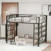 Enfant Aapaas Lit mezzanine 140x200 cm en métal noir avec échelle sécurisée rangement étagères et penderie pour adolescent