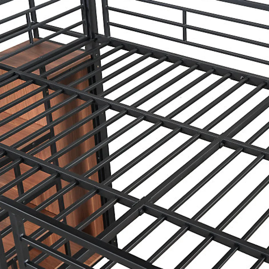 Enfant Aapaas Lit mezzanine 140x200 cm en métal noir avec échelle sécurisée rangement étagères et penderie pour adolescent