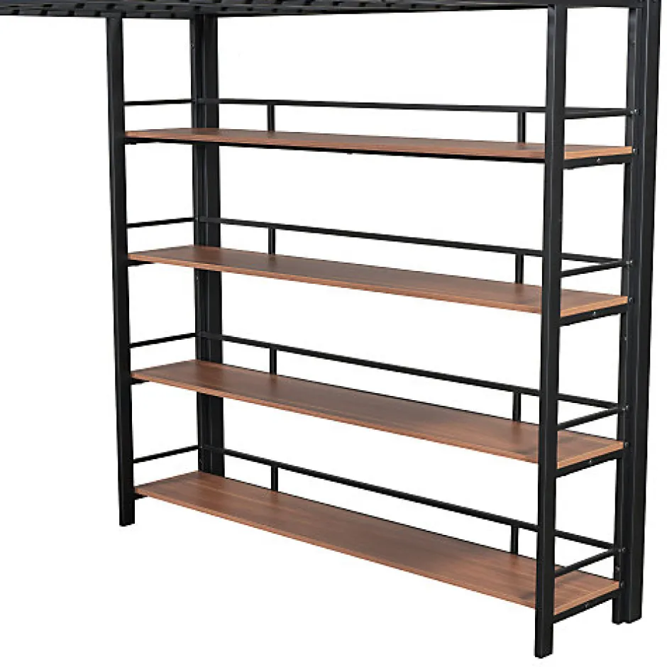 Enfant Aapaas Lit mezzanine 140x200 cm en métal noir avec échelle sécurisée rangement étagères et penderie pour adolescent