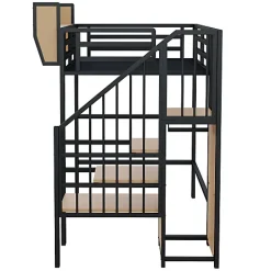 Aapaas Lit mezzanine 90x200 cm en métal noir avec échelle sécurisée et espace de rangement modulable Online