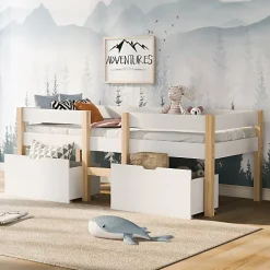 ModernLuxe Lit mezzanine 90x190 cm en pin massif avec tiroirs - Blanc (sans matelas)