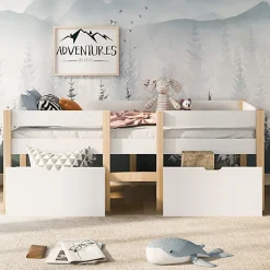 ModernLuxe Lit mezzanine 90x190 cm en pin massif avec tiroirs - Blanc (sans matelas)