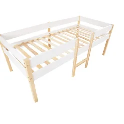 ModernLuxe Lit mezzanine 90x190 cm en pin massif avec tiroirs - Blanc (sans matelas)