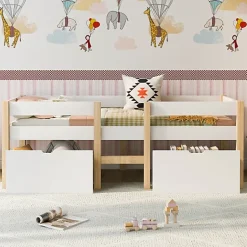 ModernLuxe Lit mezzanine 90x200 cm en pin massif avec tiroirs - Blanc (sans matelas) Online