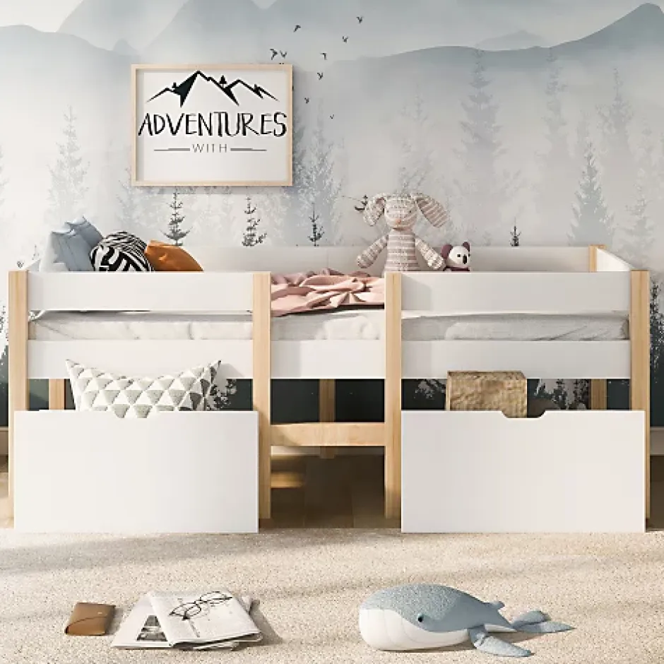 ModernLuxe Lit mezzanine 90x200 cm en pin massif avec tiroirs - Blanc (sans matelas) Online