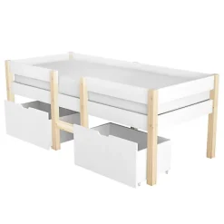 ModernLuxe Lit mezzanine 90x200 cm en pin massif avec tiroirs - Blanc (sans matelas) Online