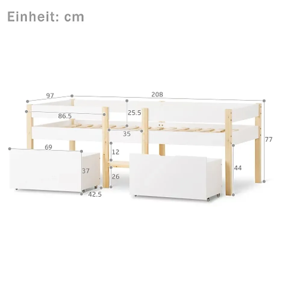 ModernLuxe Lit mezzanine 90x200 cm en pin massif avec tiroirs - Blanc (sans matelas) Online