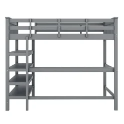 Enfant Aapaas Lit mezzanine 140x200 cm gris sans matelas avec bureau integre et etageres pour chambre enfant