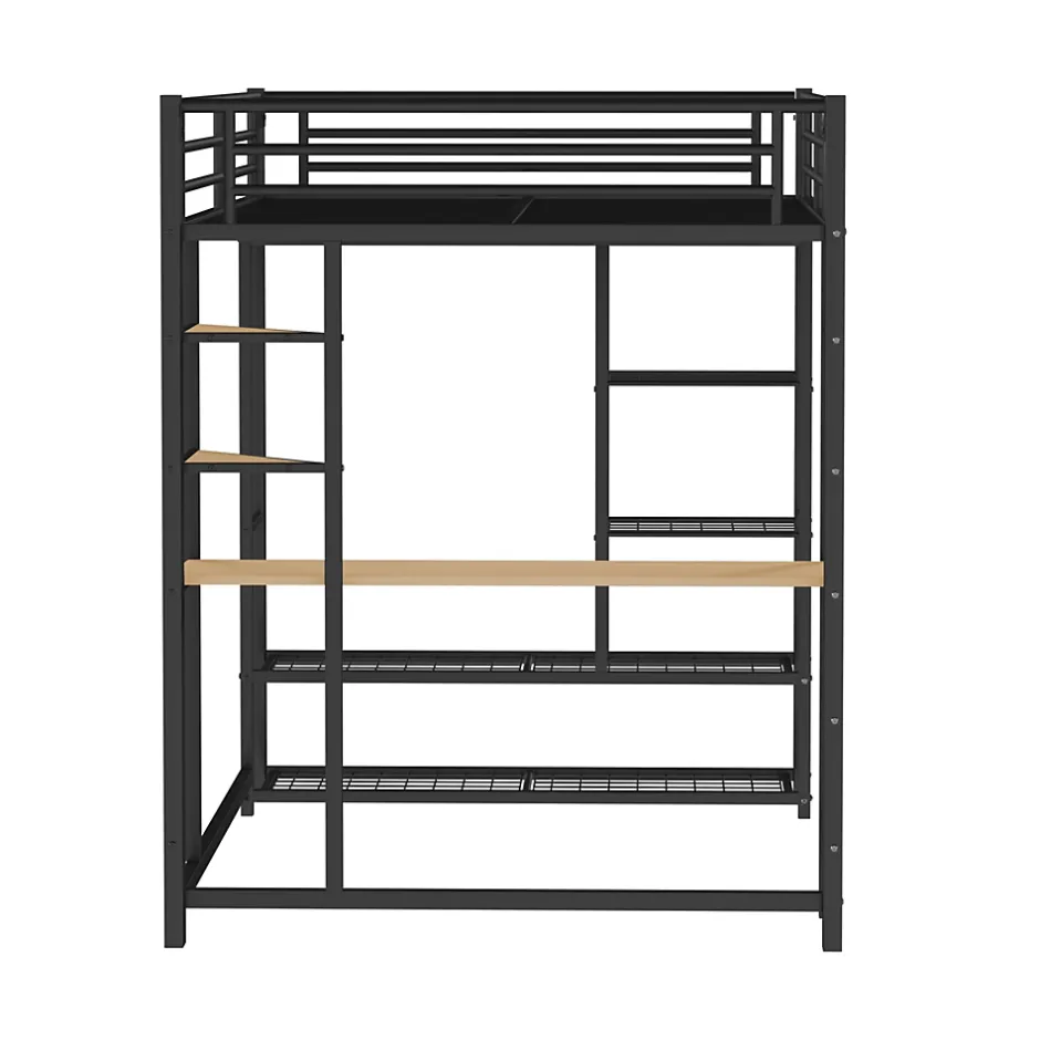 Generique Lit Mezzanine 140x200 cm, Lit Double Ado avec Bureau Intégré et Échelle Sécurisée, Structure Métal et MDF, Sans Matelas - Noir Hot