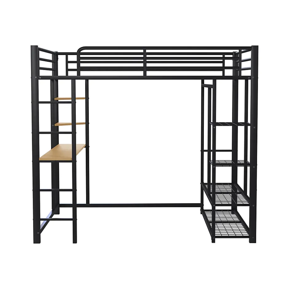 Generique Lit Mezzanine 140x200 cm, Lit Double Ado avec Bureau Intégré et Échelle Sécurisée, Structure Métal et MDF, Sans Matelas - Noir Hot