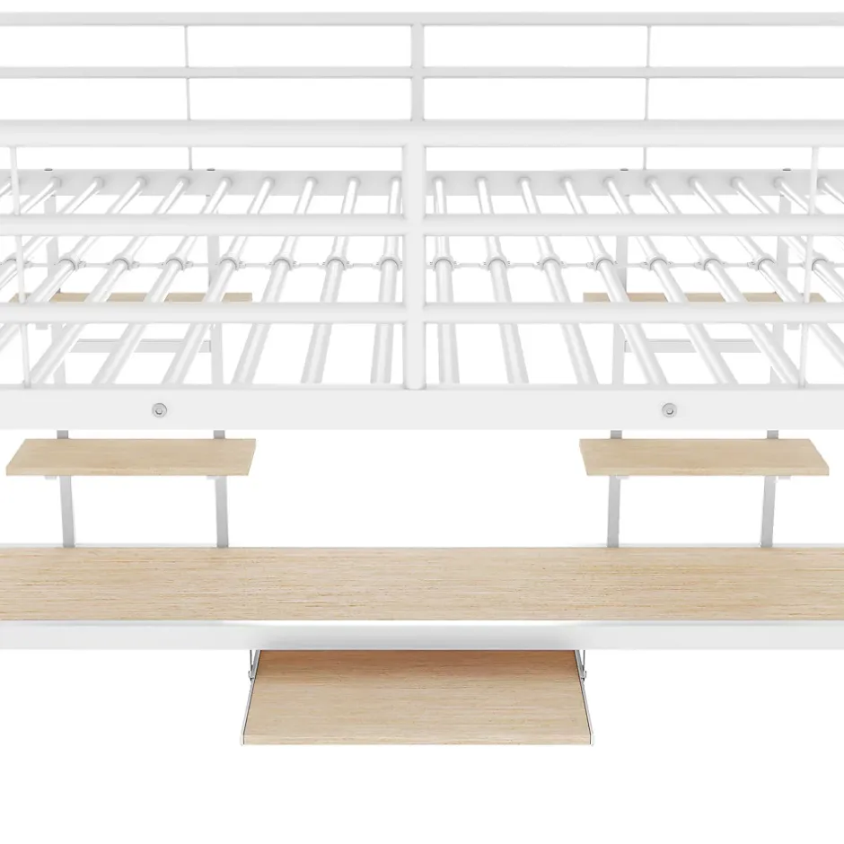 Okwish Lit mezzanine 140x200 cm, Lit enfant/ado avec bureau et 2 étagères - Métal + MDF - Sans matelas - Blanc